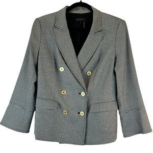 DONNA KARAN New York Blazer Houndstooth Double Breasted Black White Pockets Sz S